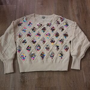 Habitual Sequin Embellished Cream Cable Knit Kid's Sweater Girl's Size 12